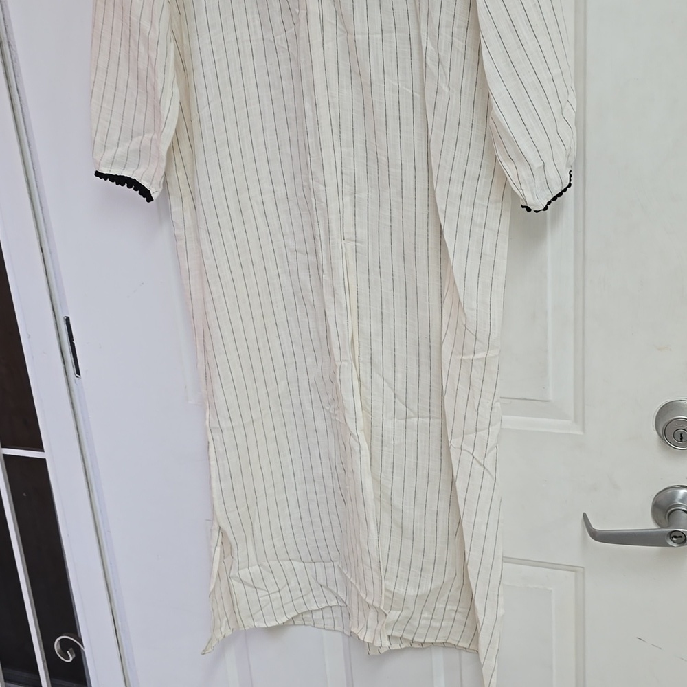 ZARA WOMAN NWT STRIPED RUSTIC KAFTAN MIDI DRESS ECRU / BLACK | 1165/156 XS-S - Picture 5 of 15